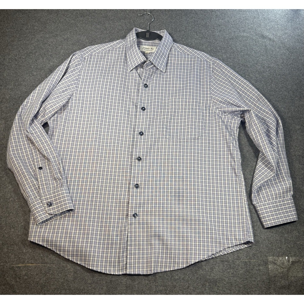 Jimmy Au Beverly Hills Mens XLS Blue Gingham Cotton Button Down Shirt